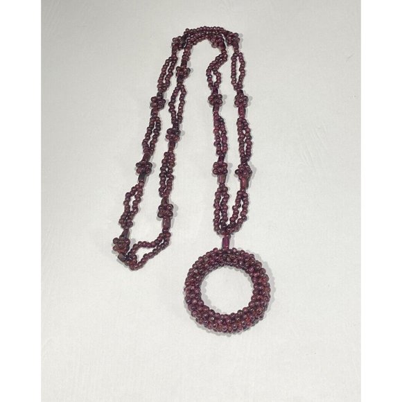 Vintage Garnet Pyrope Hoop Beaded Necklace Cluster Berry Accents 29 inches - Picture 1 of 6